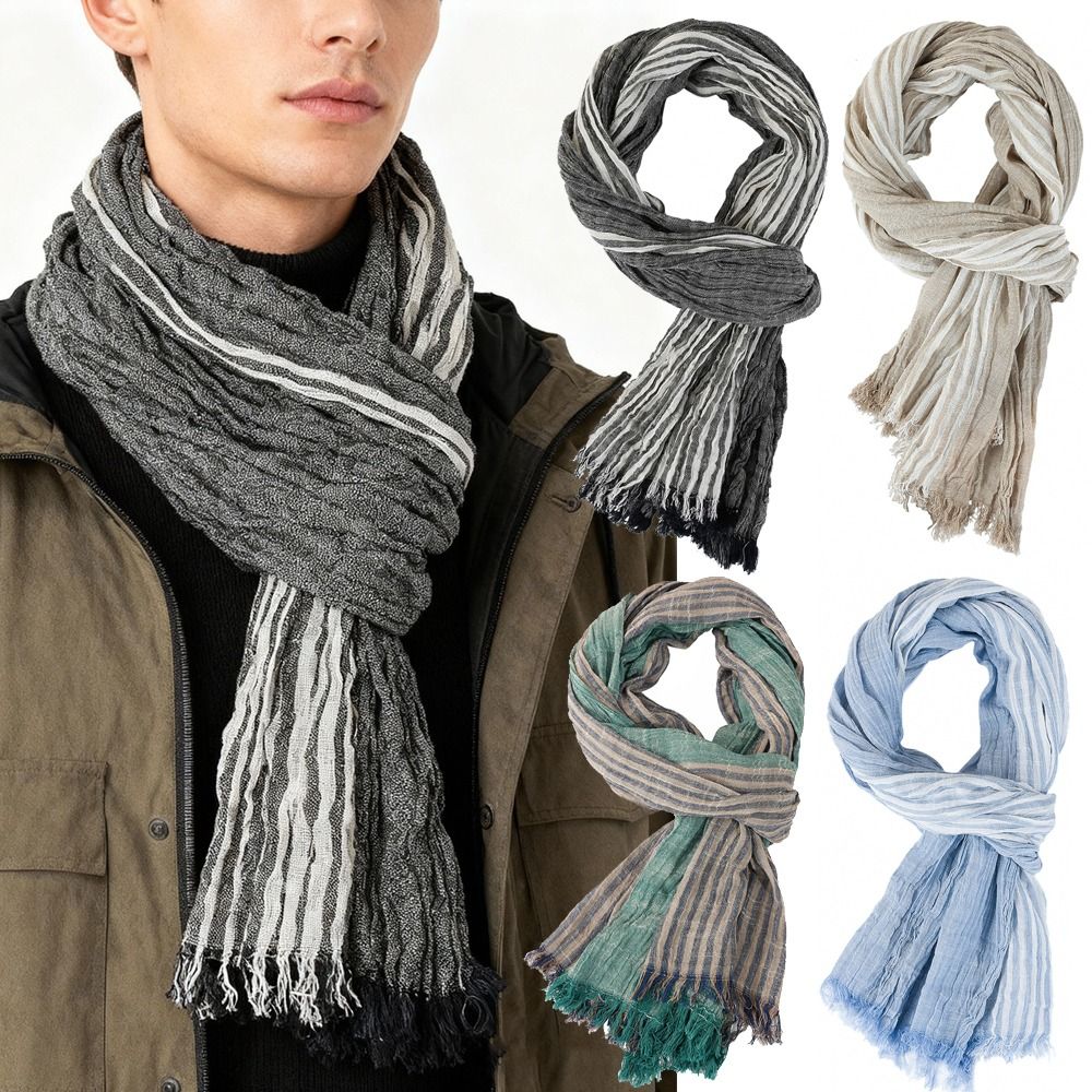 Cotton Linen Yarn-dyed Winter  - Wool Scarf Men ulasan dan harga