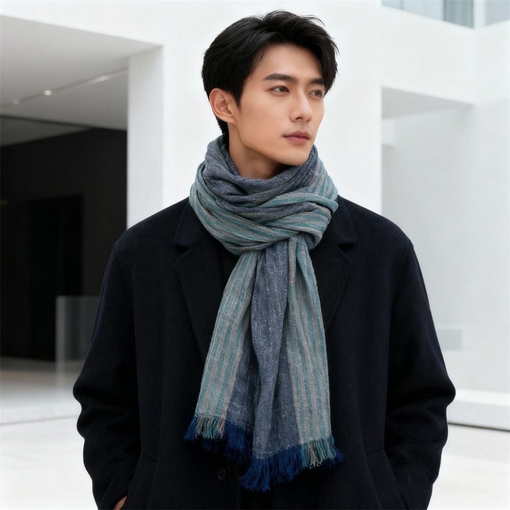 Cotton Linen Yarn-dyed Winter  - Wool Scarf Men ulasan dan harga