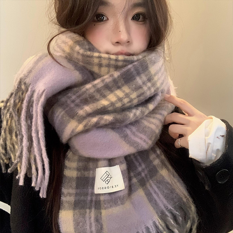Purple Plaid Scarf Women's Aut - Wool Scarf Men ulasan dan harga