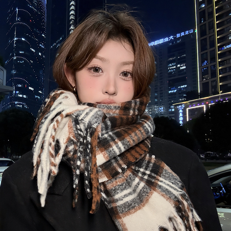Purple Plaid Scarf Women's Aut - Wool Scarf Men ulasan dan harga