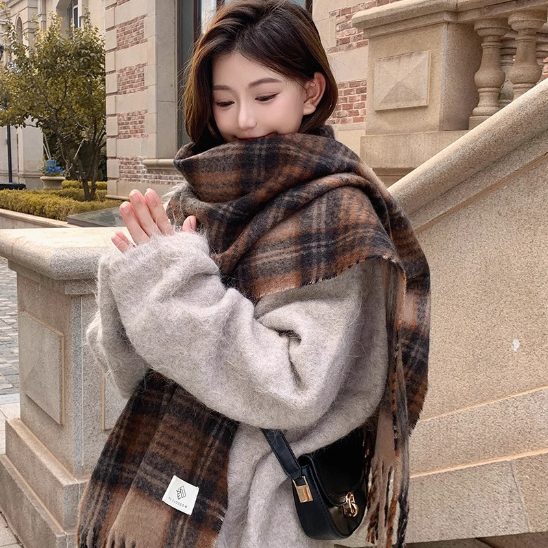 Purple Plaid Scarf Women's Aut - Wool Scarf Men ulasan dan harga
