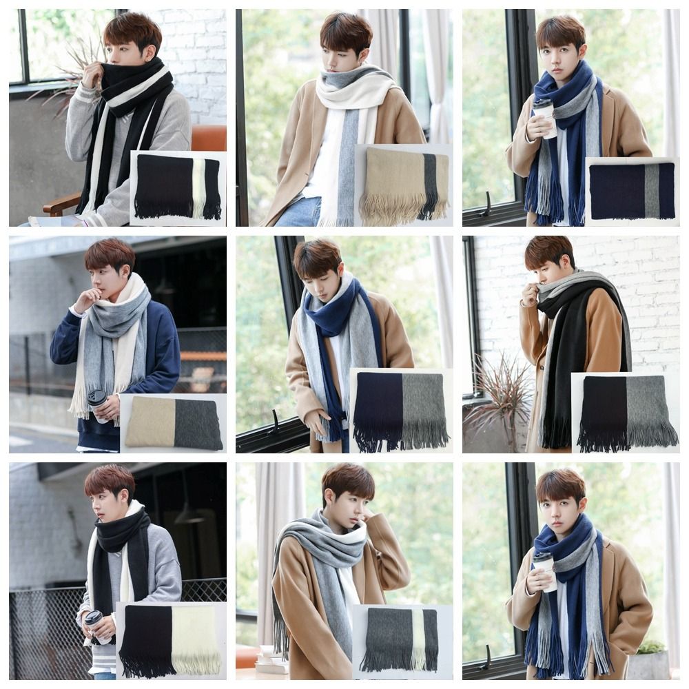 Retro Korean Style Men Cashmer - Wool Scarf Men ulasan dan harga