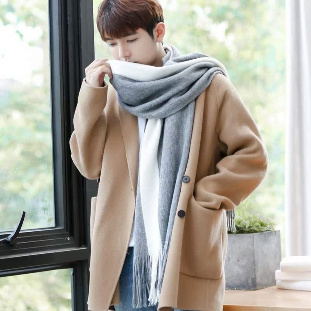 Retro Korean Style Men Cashmer - Wool Scarf Men ulasan dan harga
