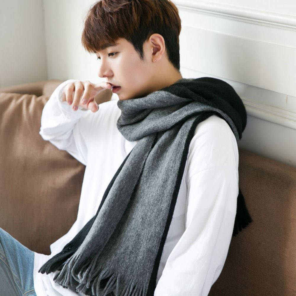 Retro Korean Style Men Cashmer - Wool Scarf Men ulasan dan harga