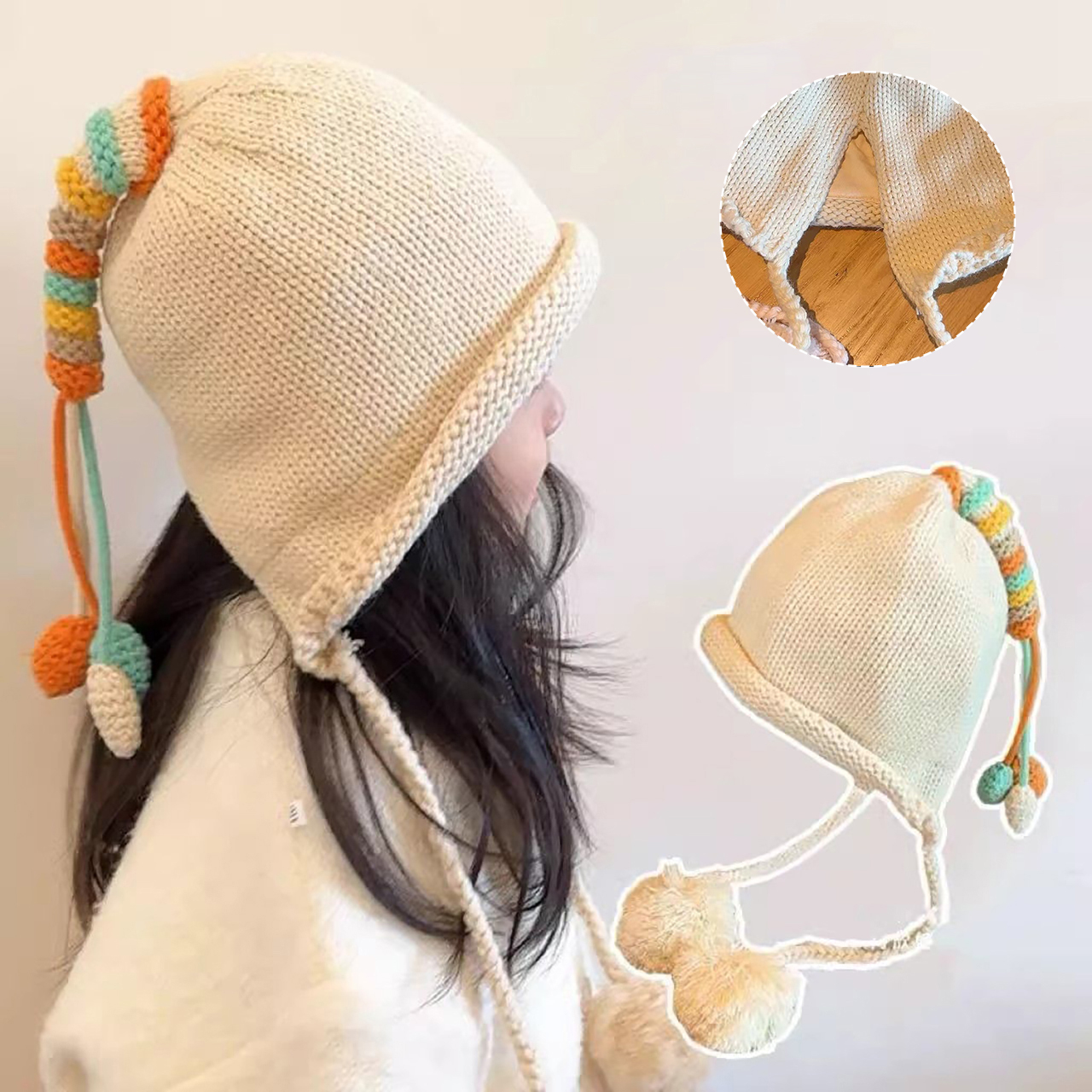 Rainbow Tail Children Ear Prot - Knit Beanie Hat Warm ulasan dan harga