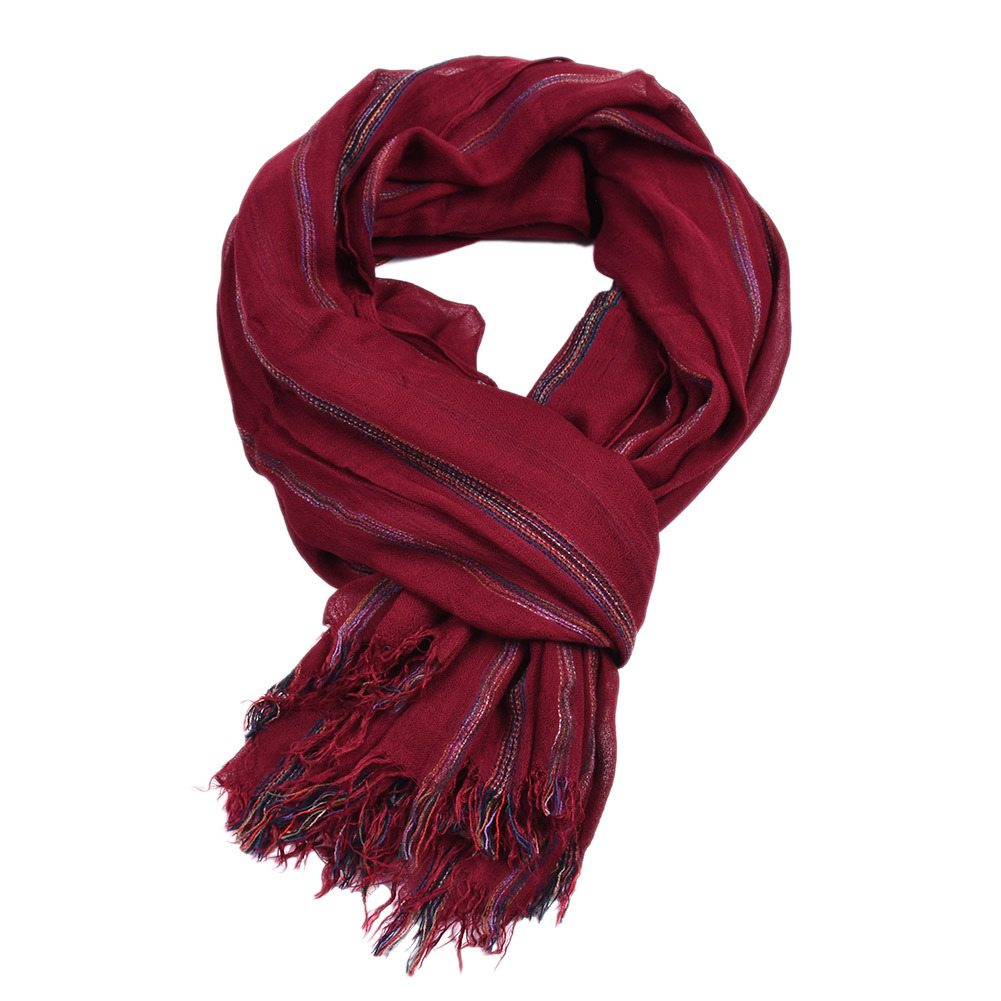 Cotton Linen Fashion Striped M - Wool Scarf Men ulasan dan harga