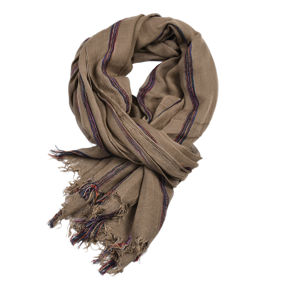Cotton Linen Fashion Striped M - Wool Scarf Men ulasan dan harga